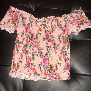 Flower print off the shoulder top
